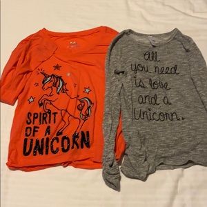 Two girls unicorn theme shirts